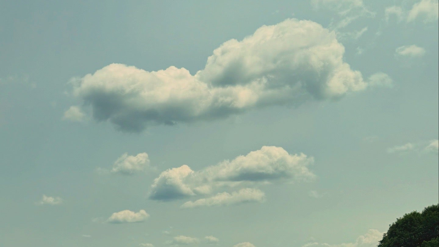 field with puffy clouds